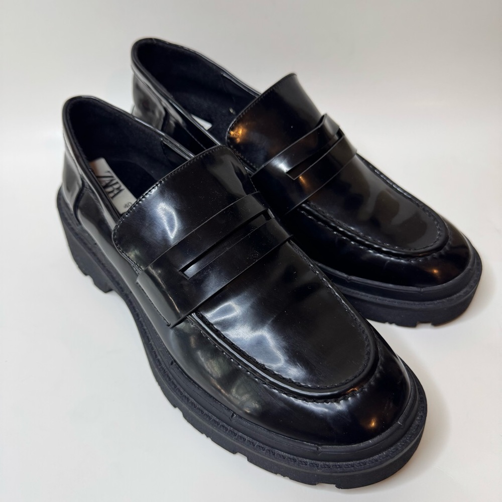 Zara Patent Leather Chunky Penny Loafers